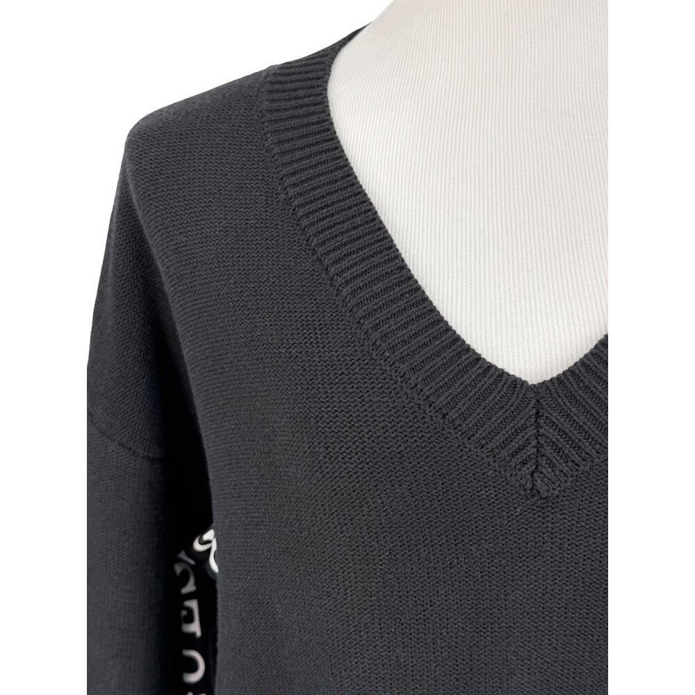 Guess Black V-Neck Logo Knit Sweater XL| Mob Wife Old Money Peppy 90s Minimalist - Picture 3 of 13